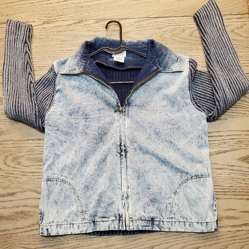 Womens PBJ AcidWash Denim X Sweater Jacket Large